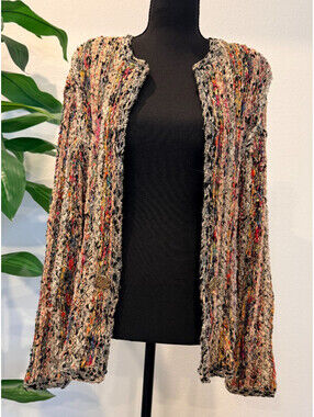 Vintage Augustina Wearable Art Cardigan Sweater Multicolor Boucle Made in USA